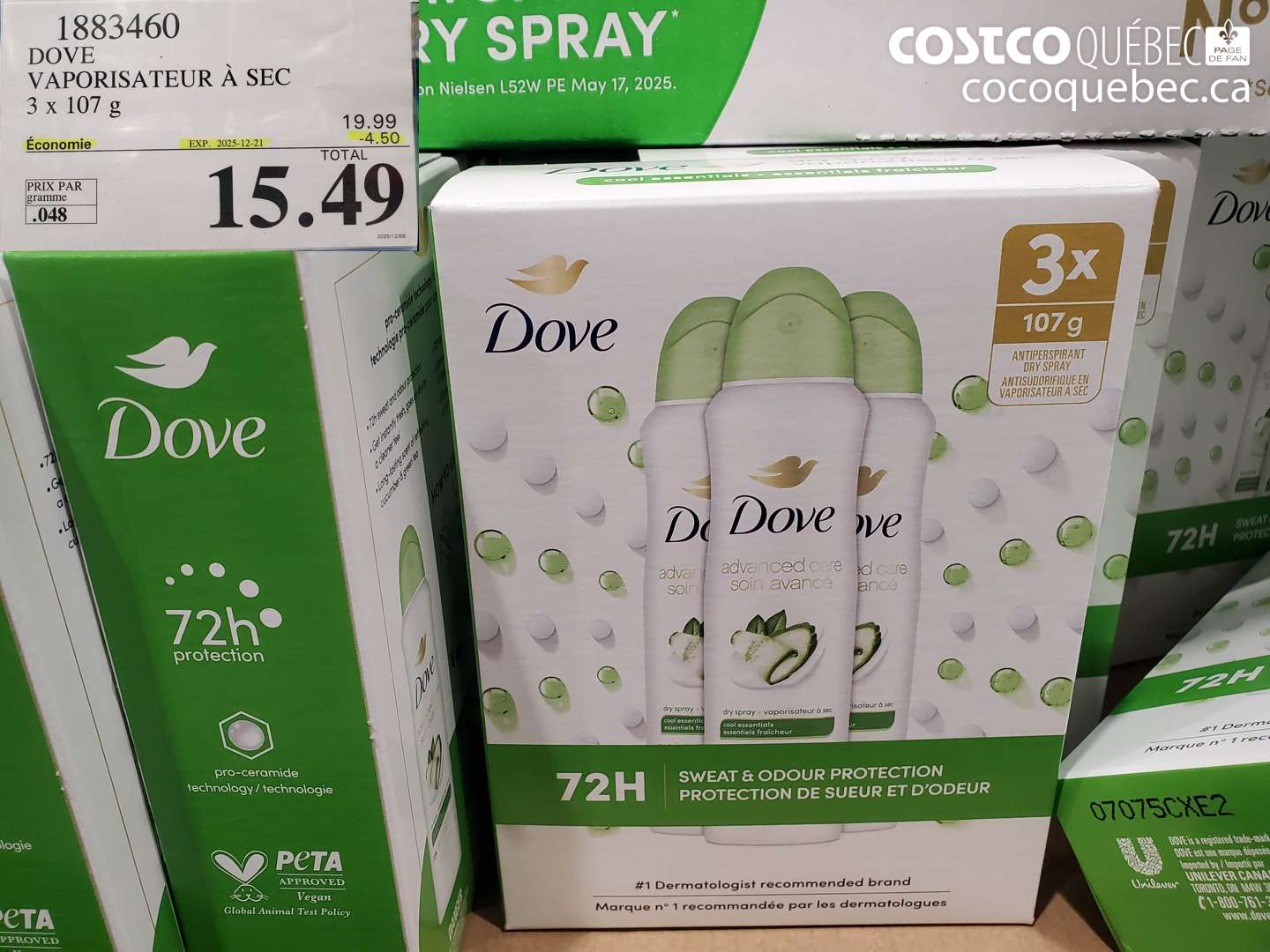 1883460 DOVE VAPORISATEUR À SEC 3 x 107 g (EXPIRES ON 2025-12-21) $15.49