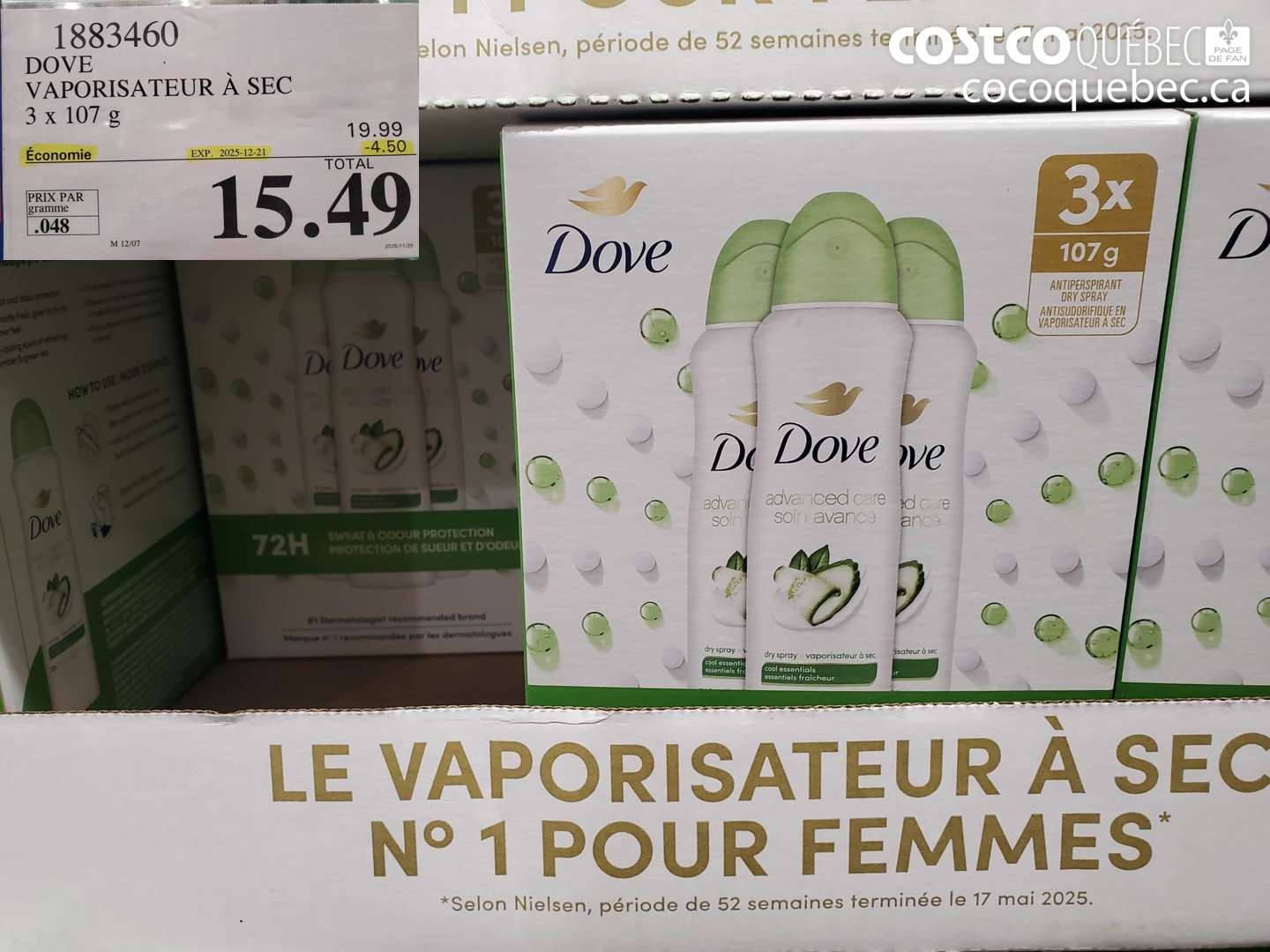 1883460 DOVE VAPORISATEUR A SEC  ($4.50 INSTANT SAVINGS EXPIRES ON 2025-12-21) $15.49