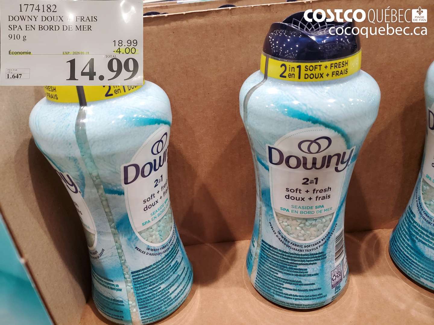 1774182 DOWNY DOUX + FRAIS SPA EN BORD DE MER 910 g ($4.00 INSTANT SAVINGS EXPIRES ON 2026-01-18) $14.99