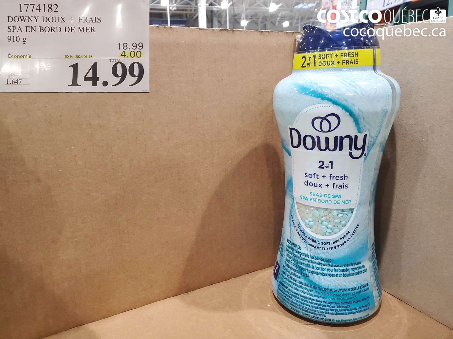 1774182 DOWNY DOUX + FRAIS SPA EN BORD DE MER 910 g ($4.00 INSTANT SAVINGS EXPIRES ON 2026-01-18) $14.99