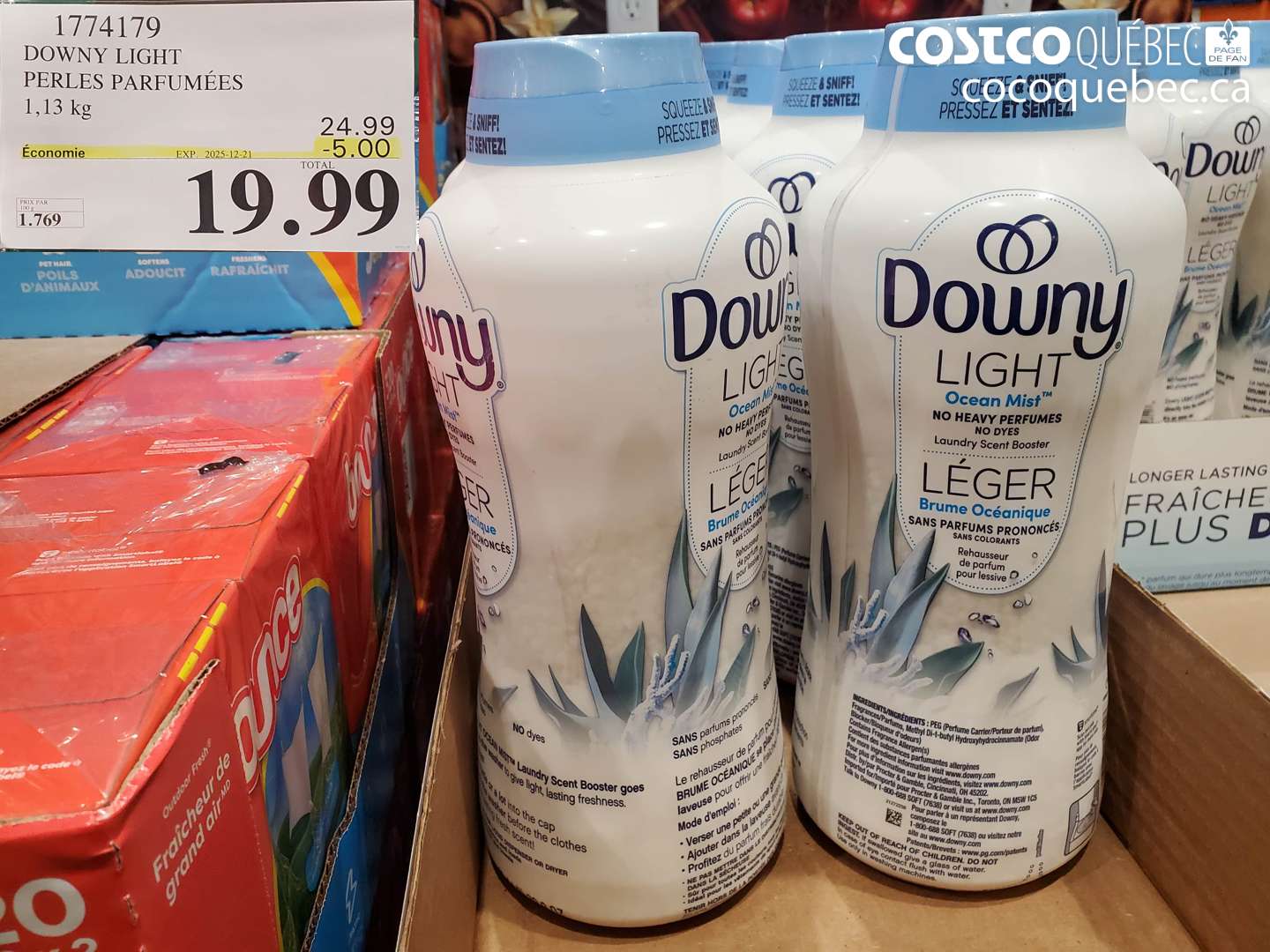 1774179 DOWNY LIGHT PERLES PARFUMÉES 1,13 kg (EXPIRES ON 2025-12-21) $19.99