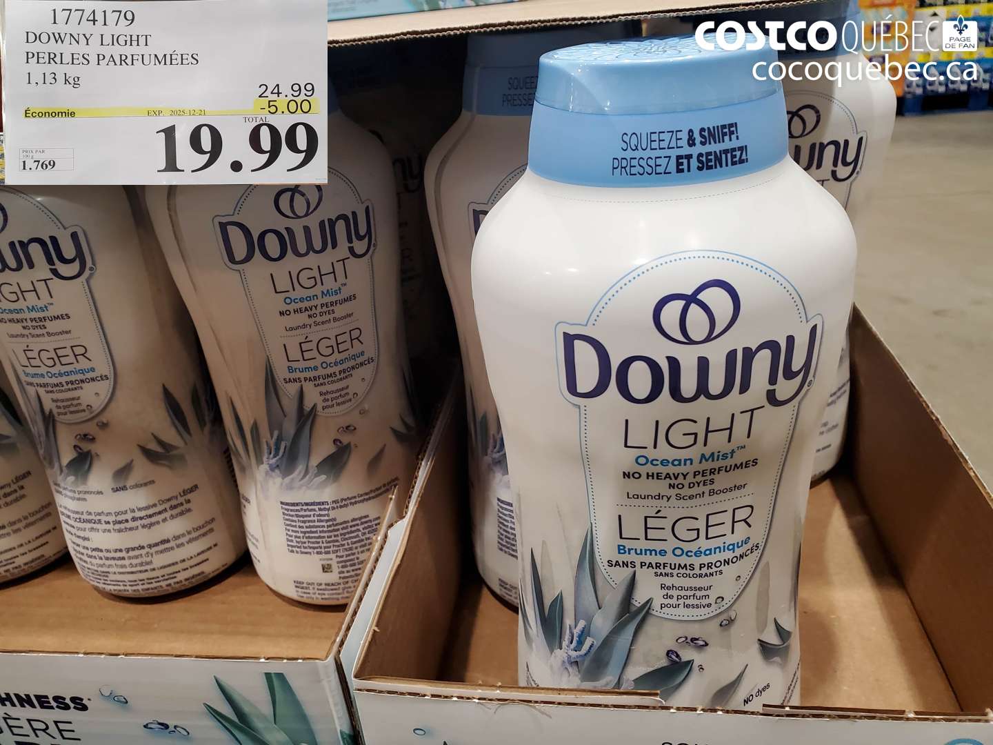 1774179 DOWNY LIGHT PERLES PARFUMÉES 1,13 kg ($5.00 INSTANT SAVINGS EXPIRES ON 2025-12-21) $19.99