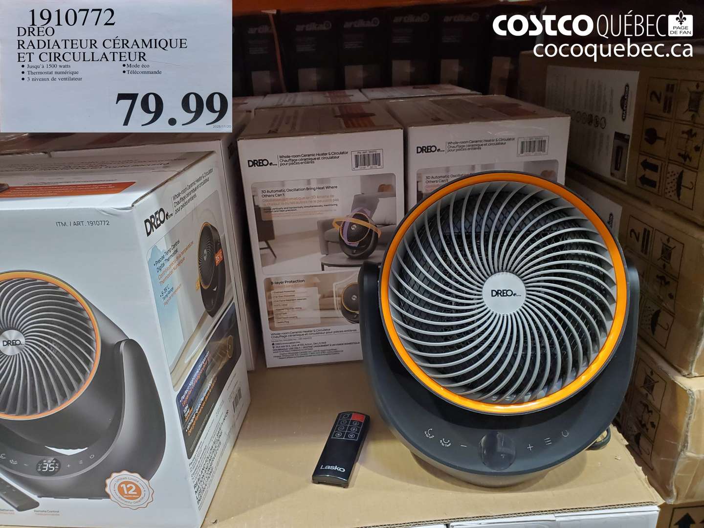 19107772 DRE0 RADIATEUR CÉRAMIQUE ET CIRCULATEUR $79.99