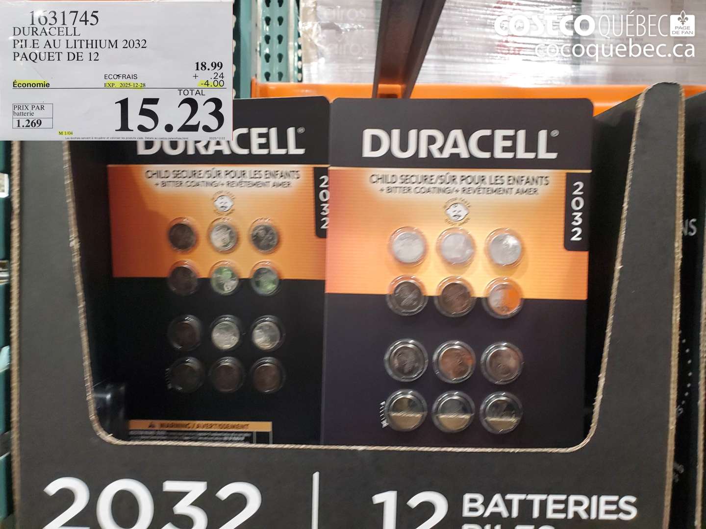1631745 DURACELL PILE AU LITHIUM 2032 PAQUET DE 12 ($4.00 INSTANT SAVINGS EXPIRES ON 2025-12-28) $15.23