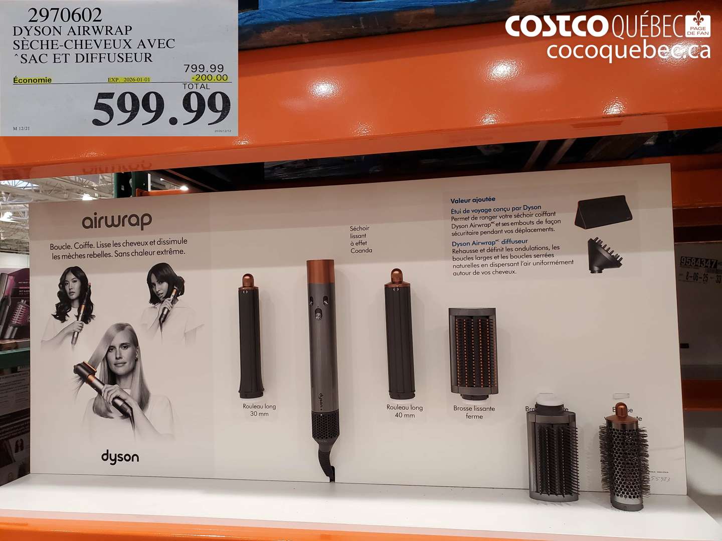 2970602 DYSON AIRWRAP SÈCHE-CHEVEUX AVEC SAC ET DIFFUSEUR ($200.00 INSTANT SAVINGS EXPIRES ON 2026-01-01) $599.99