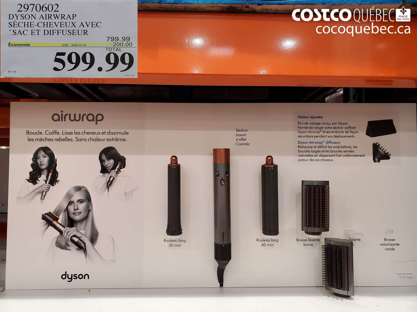 2970602 DYSON AIRWRAP SÈCHE-CHEVEUX AVEC SAC ET DIFFUSEUR ($200.00 INSTANT SAVINGS EXPIRES ON 2026-01-01) $599.99