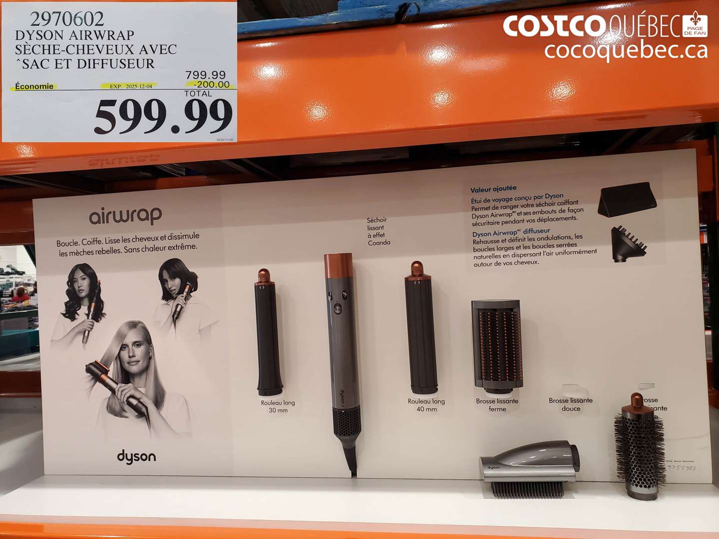 2970602 DYSON AIRWRAP SECHE-CHEVEUX AVEC “SAC & DIFFUSEUR  ($200.00 INSTANT SAVINGS EXPIRES ON 2025-12-04) $599.99