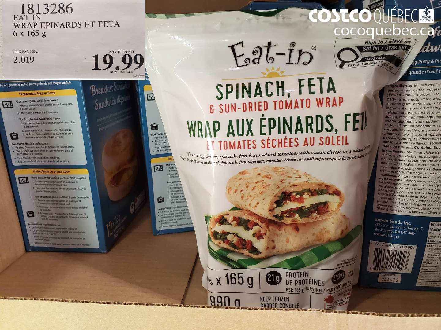 1813286 EAT IN WRAP EPINARDS ET FETA 6 x 165 g $19.99