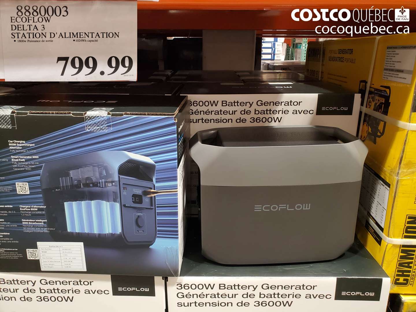 8880003 ECOFLOW DELTA 3 STATION D'ALIMENTATION $799.99
