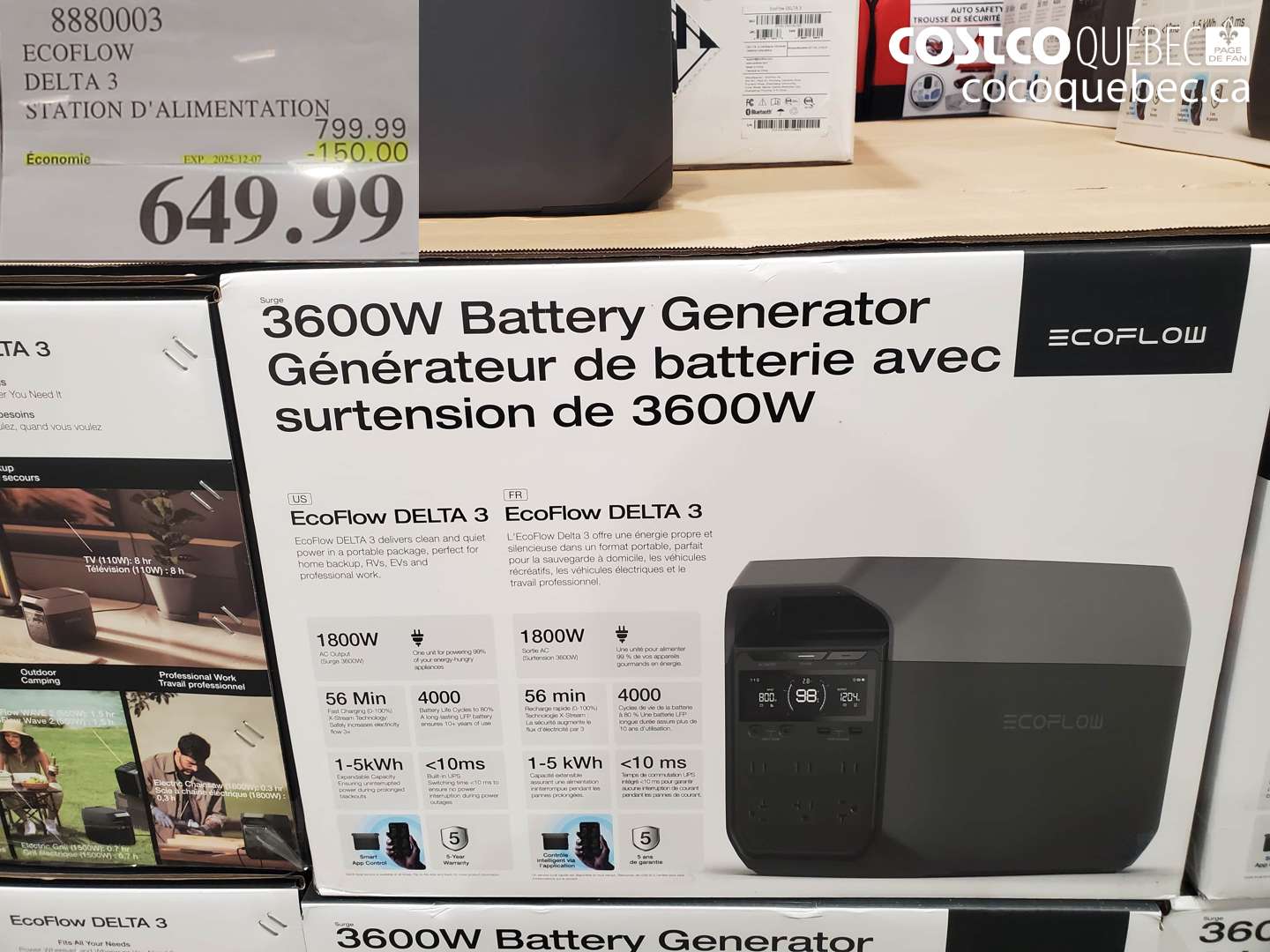 8880003 ECOFLOW DELTA 3 STATION D'ALIMENTATION  ($150.00 INSTANT SAVINGS EXPIRES ON 2025-12-07) $649.99