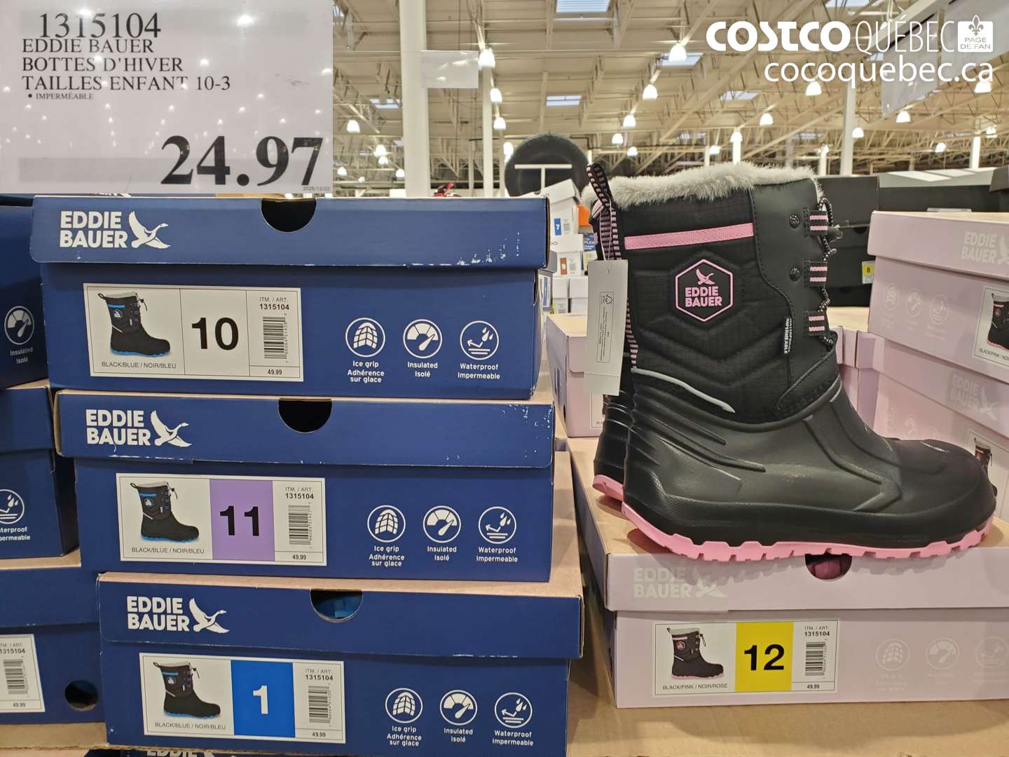 1315104 EDDIE BAUER BOTTES D'HIVER TAILLES ENFANT 10-3 $24.97