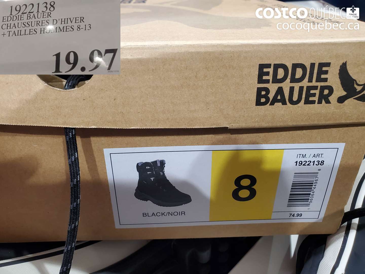 1922138 EDDIE BAUER CHAUSSURES D'HIVER +TAILLES HOMMES 8-13 $19.97