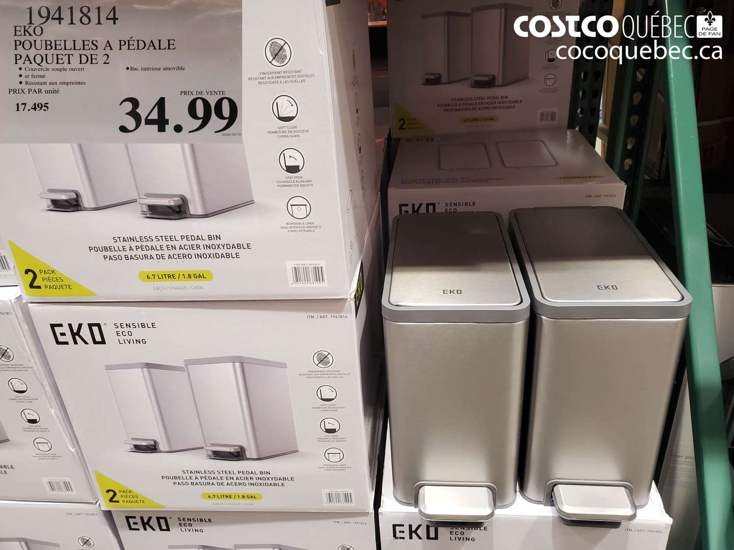 1941814 EKO POUBELLES A PÉDALE PAQUET DE 2 $34.99