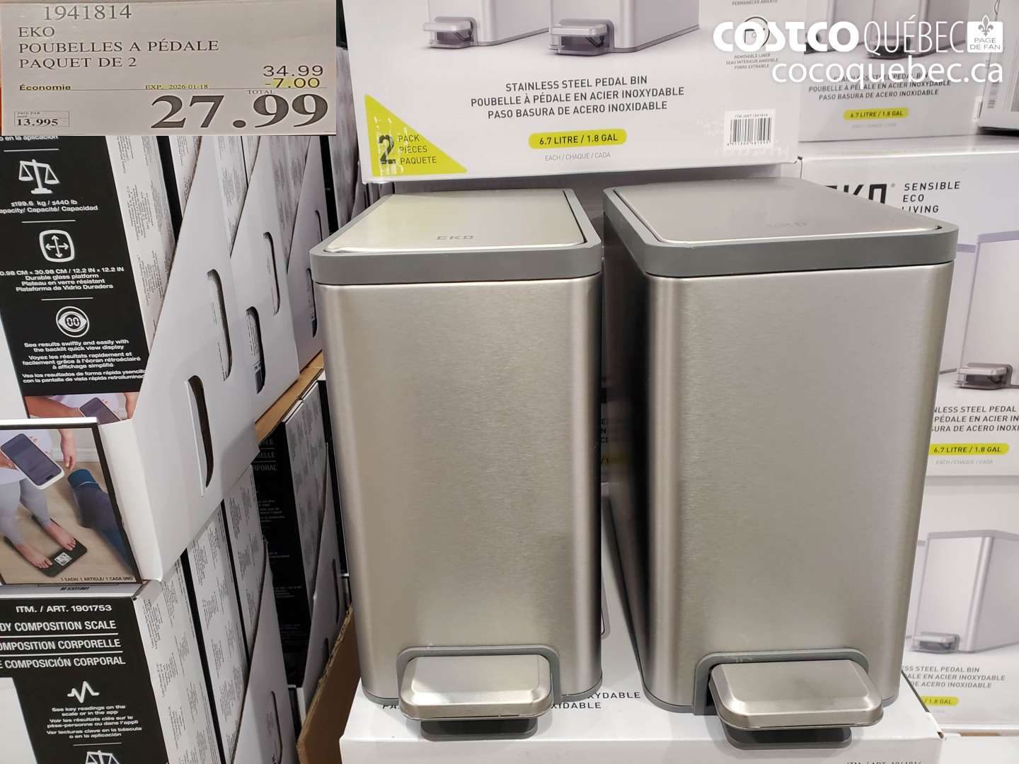 1941814 EKO POUBELLES A PÉDALE PAQUET DE 2 ($7.00 INSTANT SAVINGS EXPIRES ON 2026-01-18) $27.99