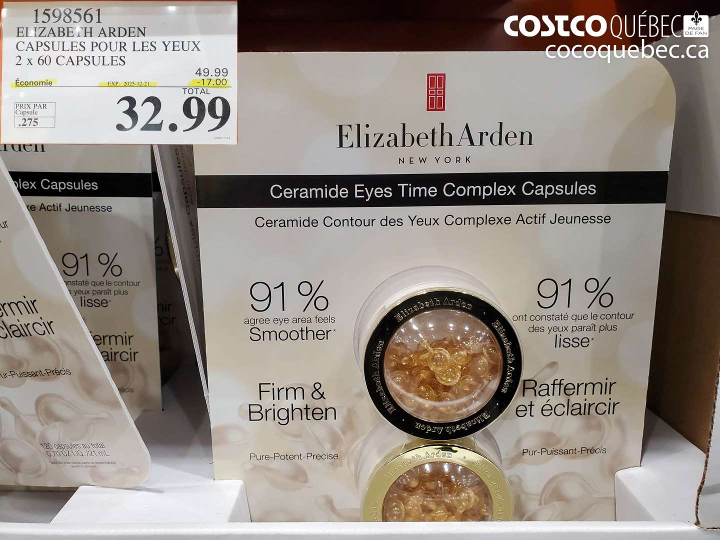 1598561 ELIZABETH ARDEN CAPSULES POUR LES YEUX 2 x 60 CAPSULES (EXPIRES ON 2025-12-21) $32.99