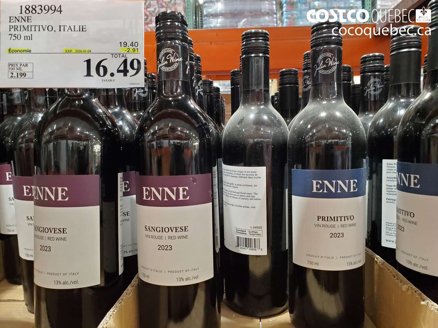 1883994 ENNE PRIMITIVO, ITALIE 750 ml ($2.91 INSTANT SAVINGS EXPIRES ON 2026-01-04) $16.49