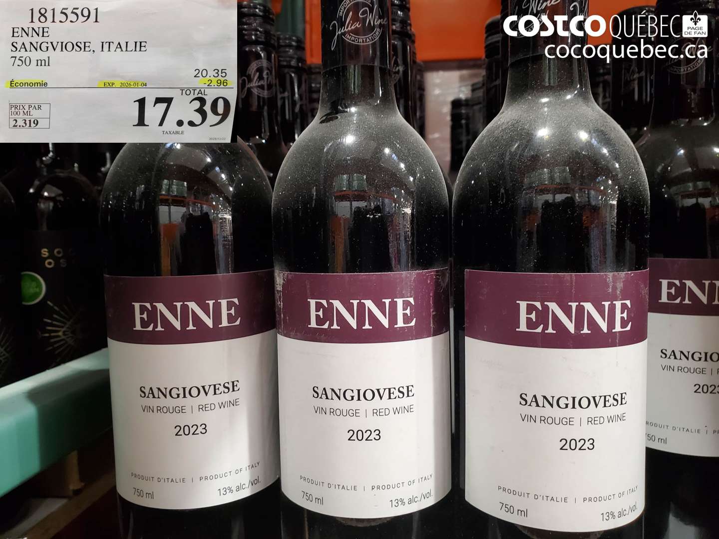 1815591 ENNE SANGVIOSE, ITALIE 750 ml ($2.96 INSTANT SAVINGS EXPIRES ON 2026-01-04) $17.39