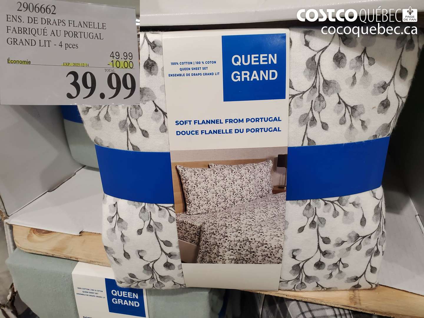 2906662 ENS. DE DRAPS FLANELLE FABRIQUÉ AU PORTUGAL GRAND LIT - 4 pces (EXPIRES ON 2025-12-14) $39.99