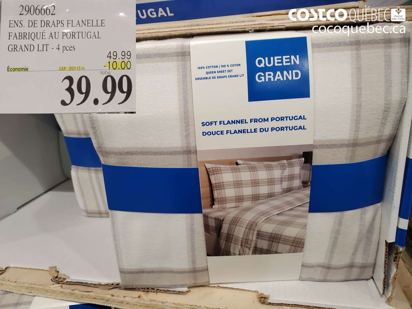 2906662 ENS. DE DRAPS FLANELLE FABRIQUÉ AU PORTUGAL GRAND LIT - 4 pces ($10.00 INSTANT SAVINGS EXPIRES ON 2025-12-14) $39.99