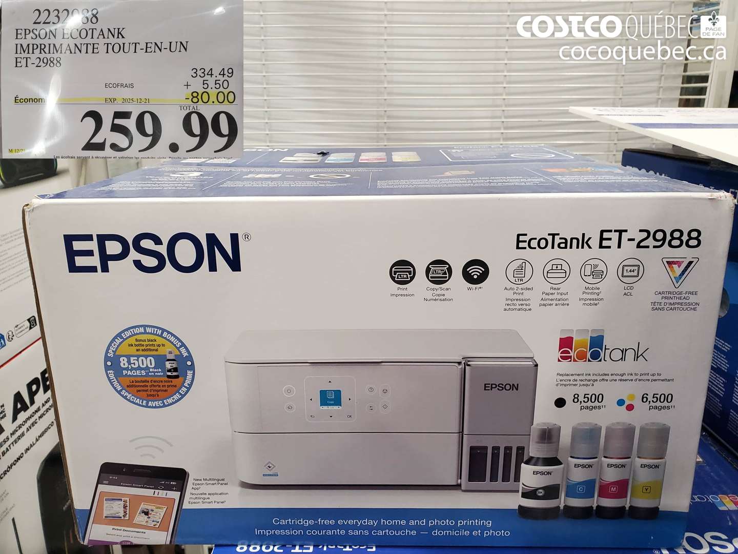 2232088 EPSON ECOTANK IMPRIMANTE TOUT-EN-UN ET-2988 ($80.00 INSTANT SAVINGS EXPIRES ON 2025-12-21) $259.99