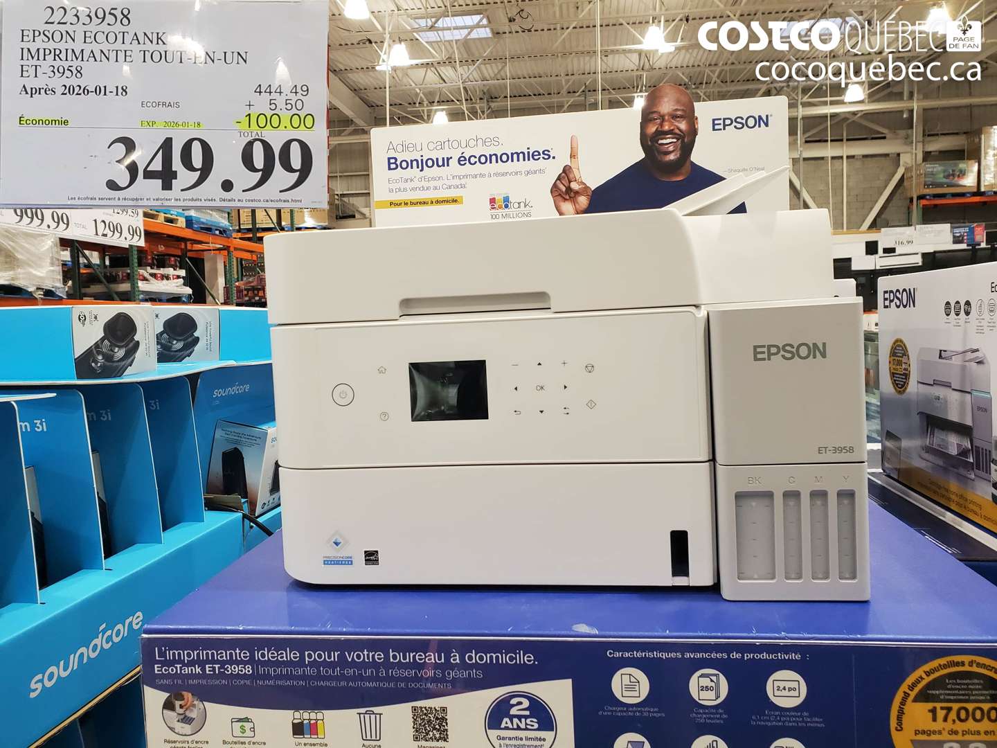 2233958 EPSON ECOTANK IMPRIMANTE TOUT-EN-UN ET-3958 ($100.00 INSTANT SAVINGS EXPIRES ON 2026-01-18) $349.99