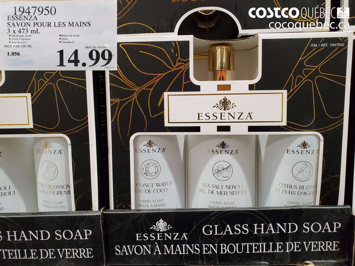 1947950 ESSENZA SAVON POUR LES MAINS 3 x 473 mL $14.99