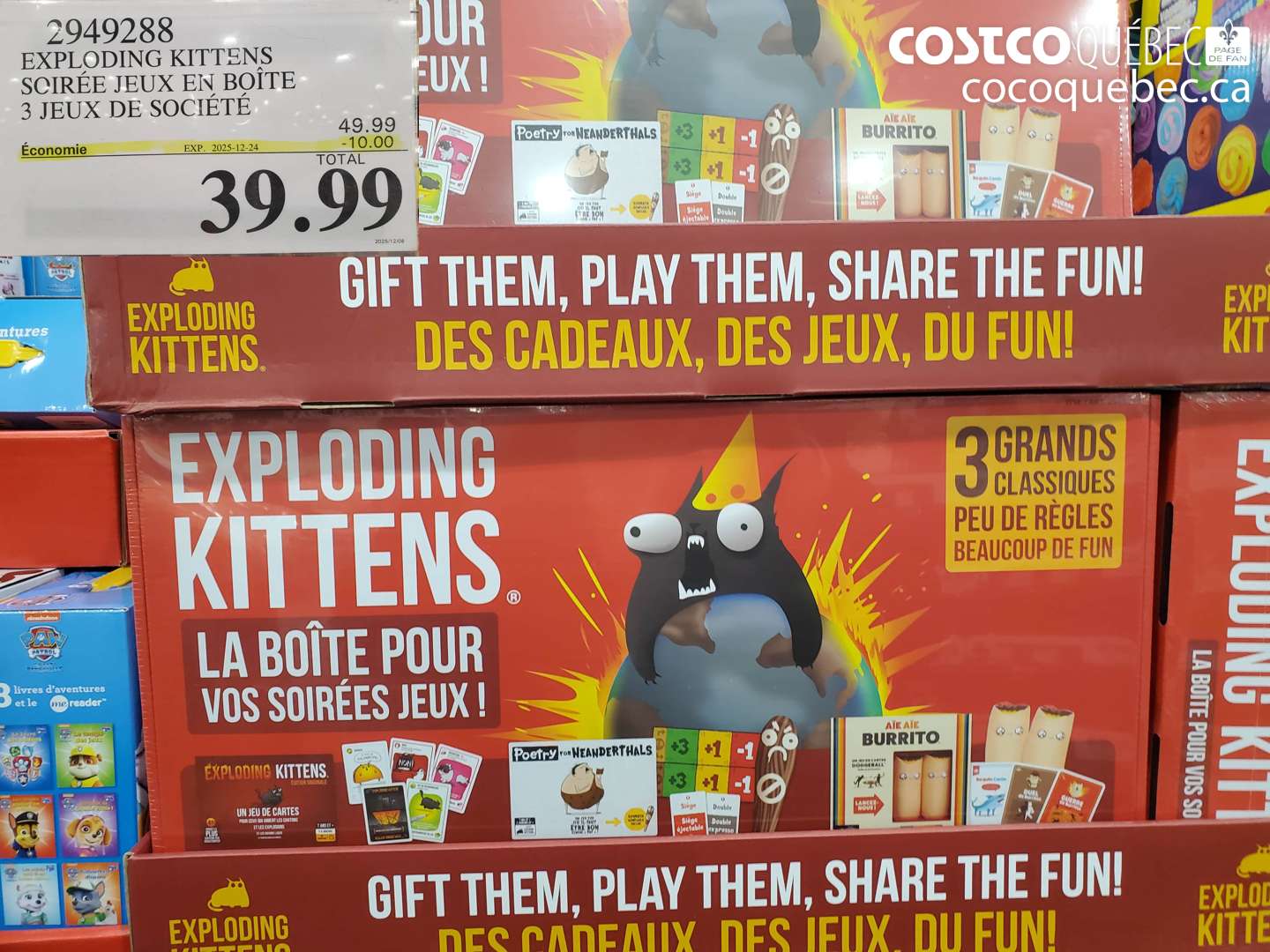 2949288 EXPLODING KITTENS SOIRÉE JEUX EN BOÎTE 3 JEUX DE SOCIÉTÉ ($10.00 INSTANT SAVINGS EXPIRES ON 2025-12-24) $39.99