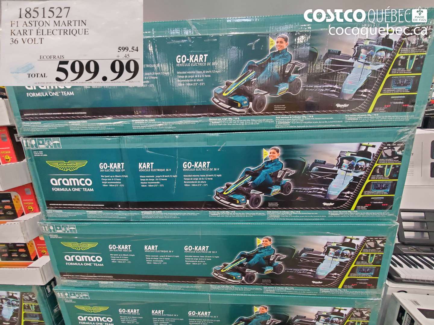 1851527 F1 ASTON MARTIN KART ÉLECTRIQUE 36 VOLT $599.99