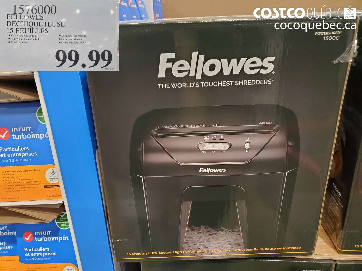 1576000 FELLOWES DECHIQUETEUSE 15 FEUILLES $99.99