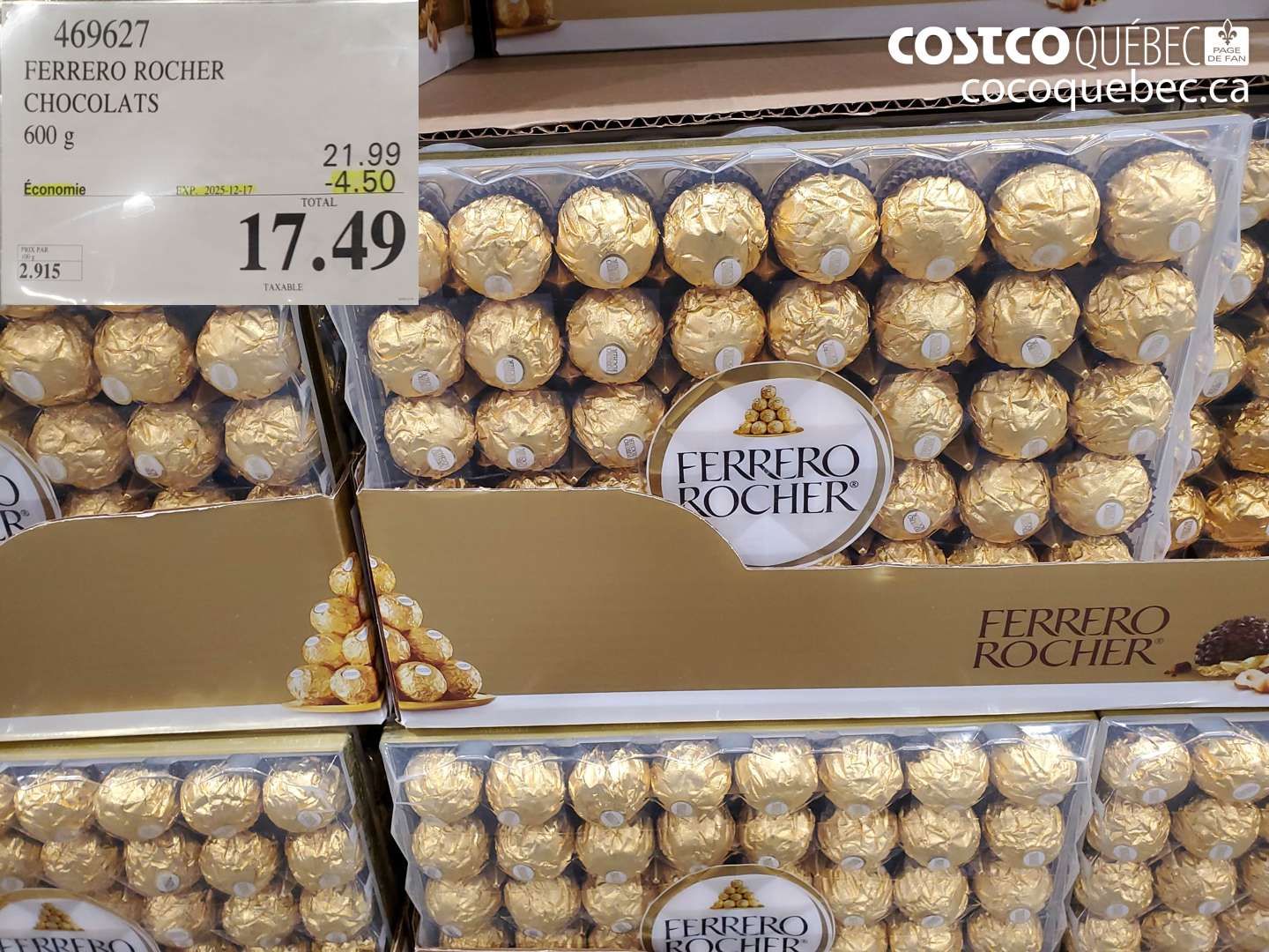 469627 FERRERO ROCHER CHOCOLATS 600 g ($4.50 INSTANT SAVINGS EXPIRES ON 2025-12-17) $17.49
