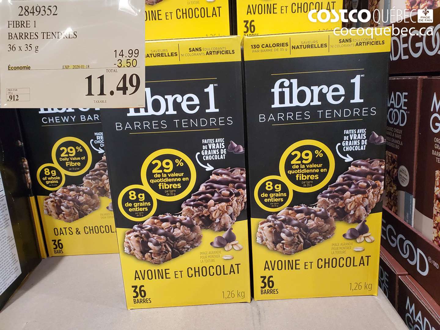 2849352 FIBRE 1 BARRE TENDRES 36 g ($3.50 INSTANT SAVINGS EXPIRES ON 2026-01-18) $11.49