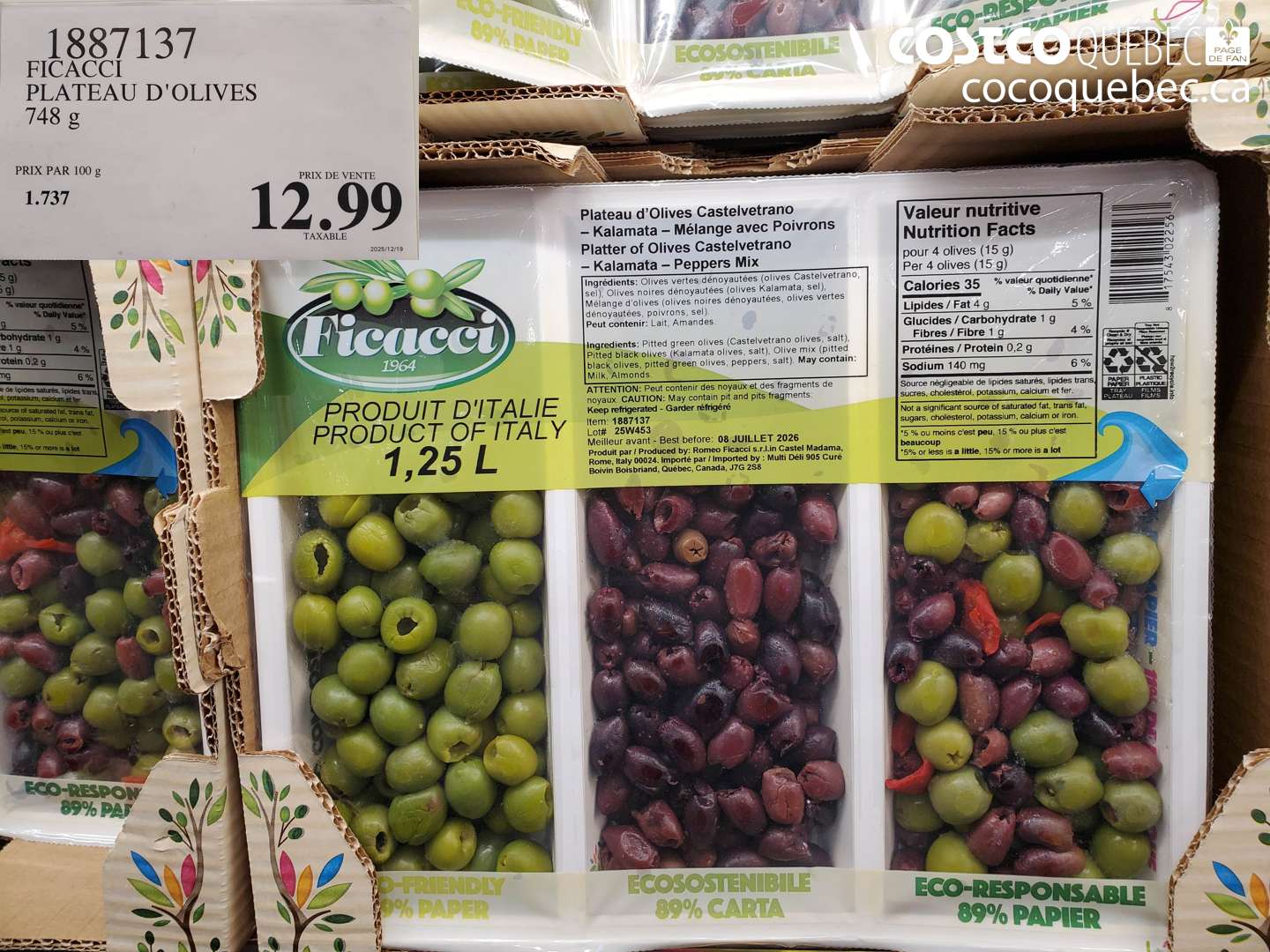 1887137 FICACCI PLATEAU D'OLIVES 748 g $12.99