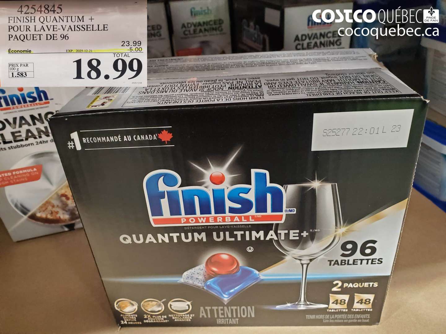 4254845 FINISH QUANTUM + POUR LAVE-VAISSELLE PAQUET DE 96 (EXPIRES ON 2025-12-21) $18.99