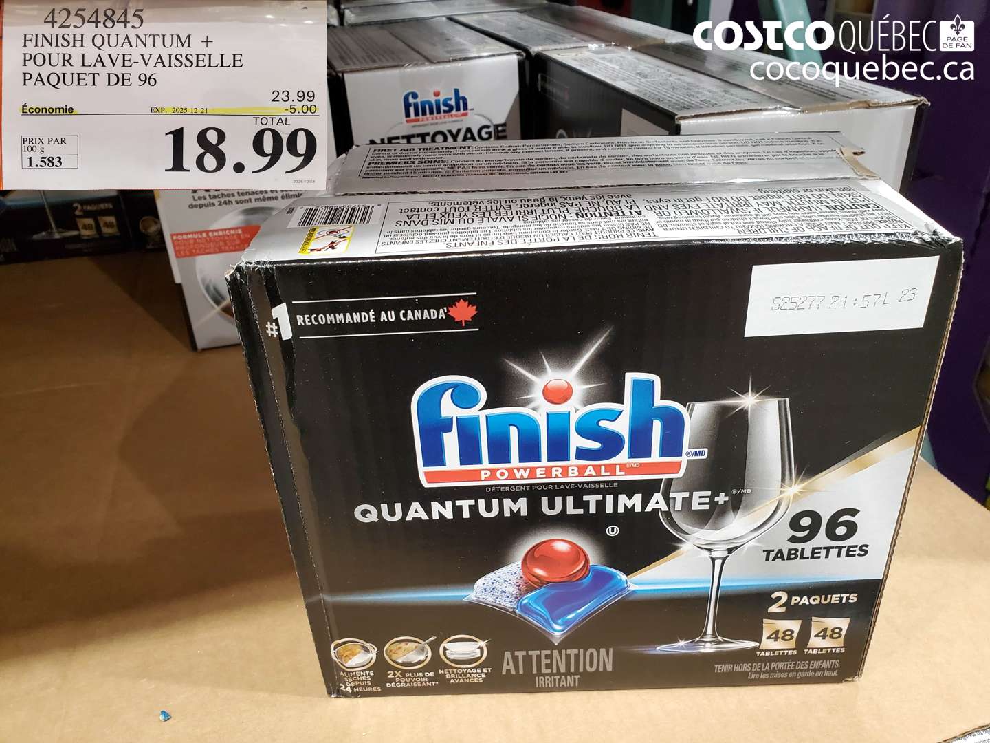 4254845 FINISH QUANTUM + POUR LAVE-VAISSELLE PAQUET DE 96 ($5.00 INSTANT SAVINGS EXPIRES ON 2025-12-21) $18.99