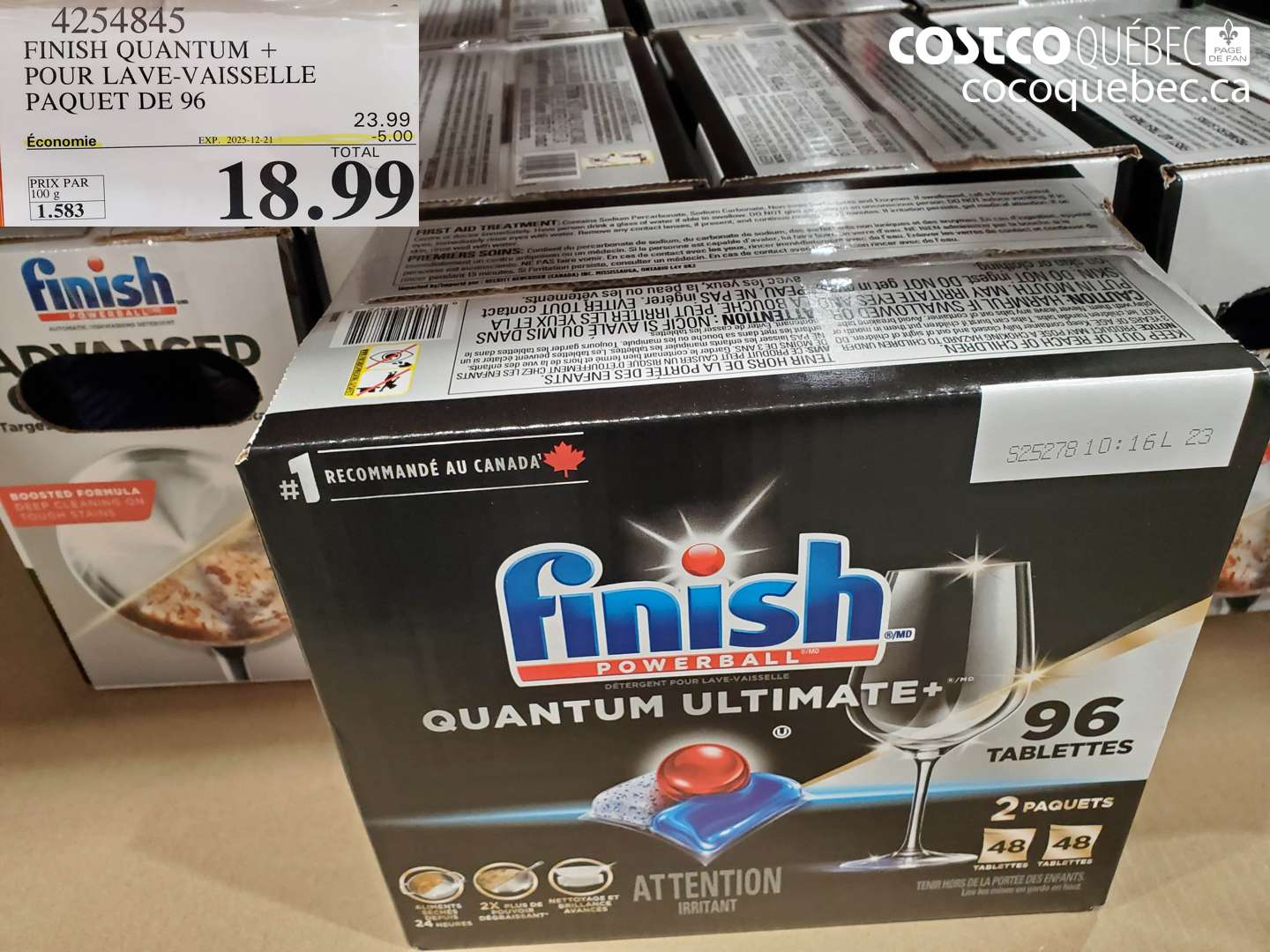 4254845 FINISH QUANTUM + POUR LAVE-VAISSELLE PAQUET DE 96 ($5.00 INSTANT SAVINGS EXPIRES ON 2025-12-21) $18.99