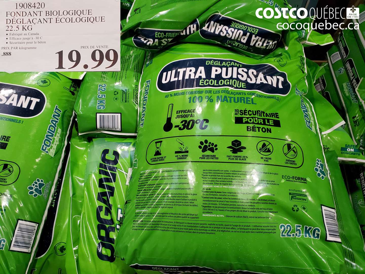 1908420 FONDANT BIOLOGIQUE DÉGLACANT ÉCOLOGIQUE 22.5 KG $19.99