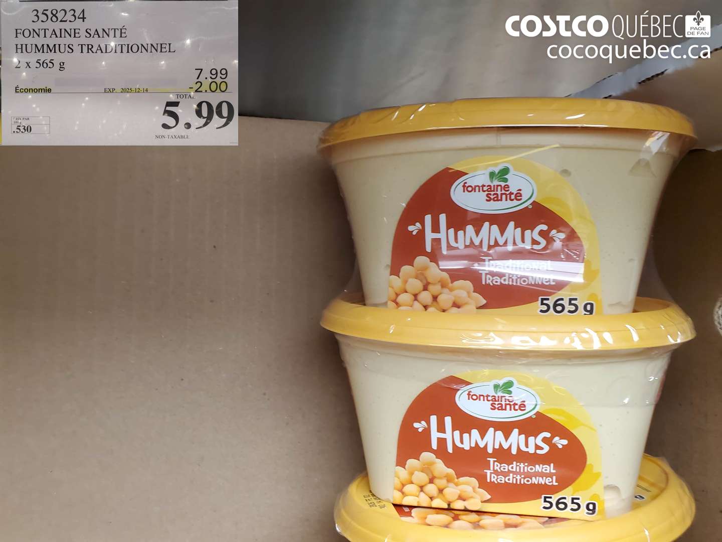 358234 FONTAINE SANTÉ HUMMUS TRADITIONNEL (EXPIRES ON 2025-12-14) $5.99