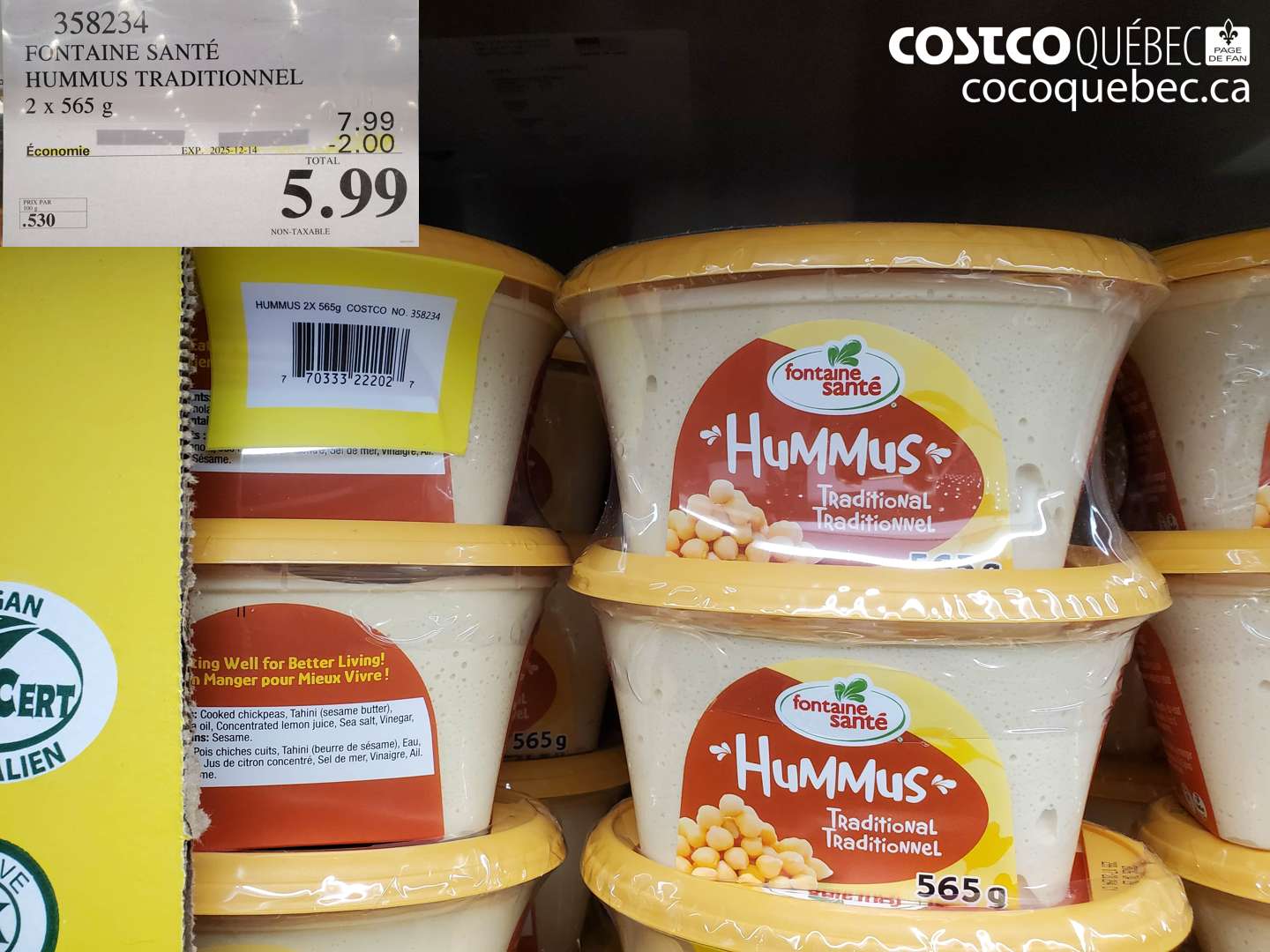 358234 FONTAINE SANTÉ HUMMUS TRADITIONNEL ($2.00 INSTANT SAVINGS EXPIRES ON 2025-12-14) $5.99