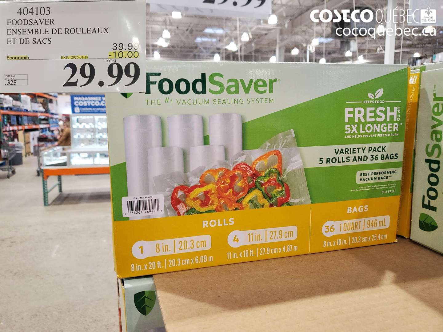 404103 FOODSAVER ENSEMBLE DE ROULEAUX ET DE SACS ($10.00 INSTANT SAVINGS EXPIRES ON 2026-01-18) $29.99