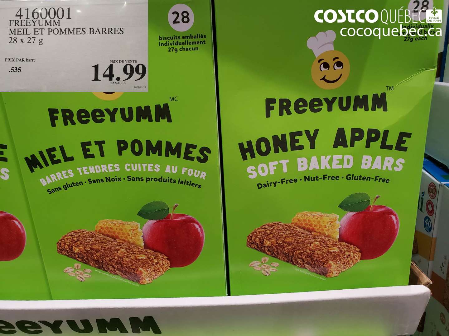 4160001 FREEYUMM MEIL ET POMMES BARRES 28 x 27 g $14.99