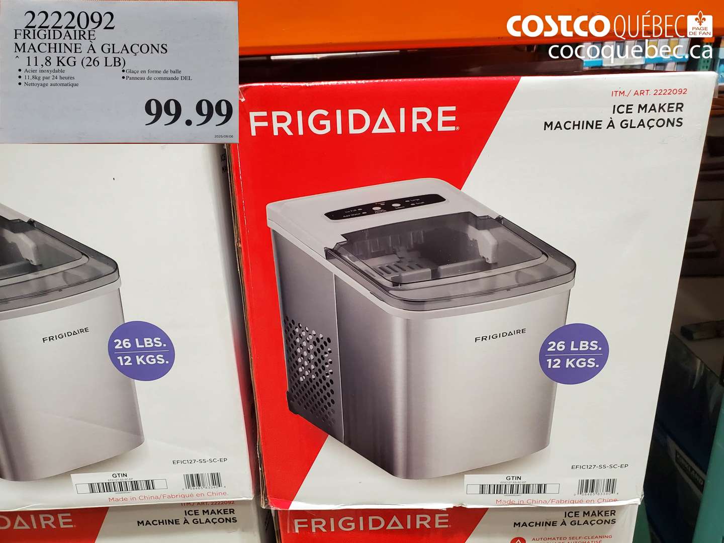 2222092 FRIGIDAIRE MACHINE À GLACONS 11,8 KG (26 LB) $99.99