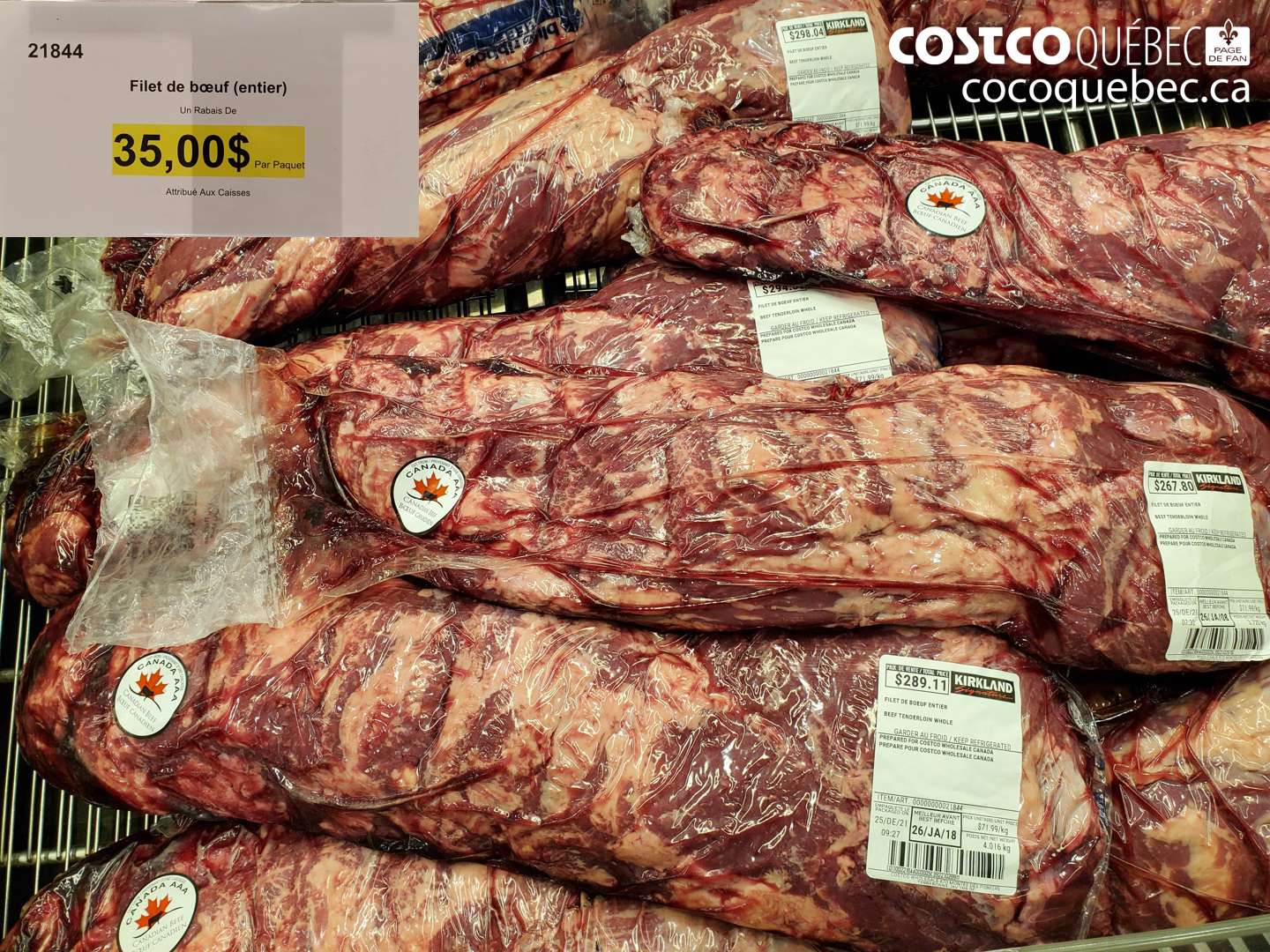 21844 Filet de bœuf (entier) 35.00$ OFF ($35.00 INSTANT SAVINGS) $0.00