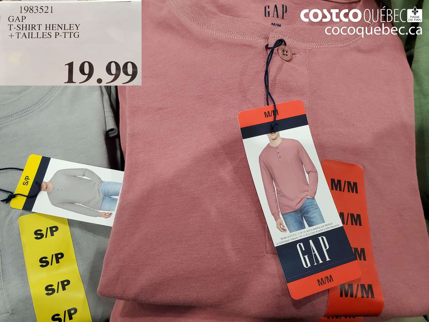 1983521 GAP T-SHIRT HENLEY + TAILLES P-TTG $19.99