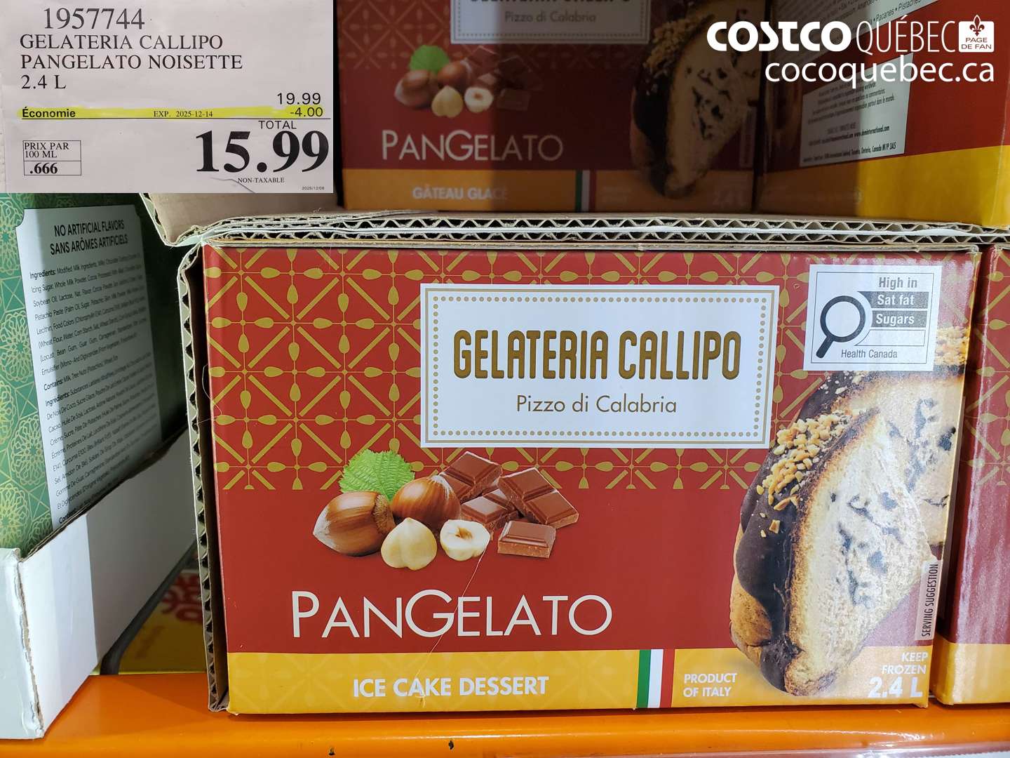 1957744 GELATERIA CALLIPO PANGELATO NOISETTE 2.4 L (EXPIRES ON 2025-12-14) $15.99