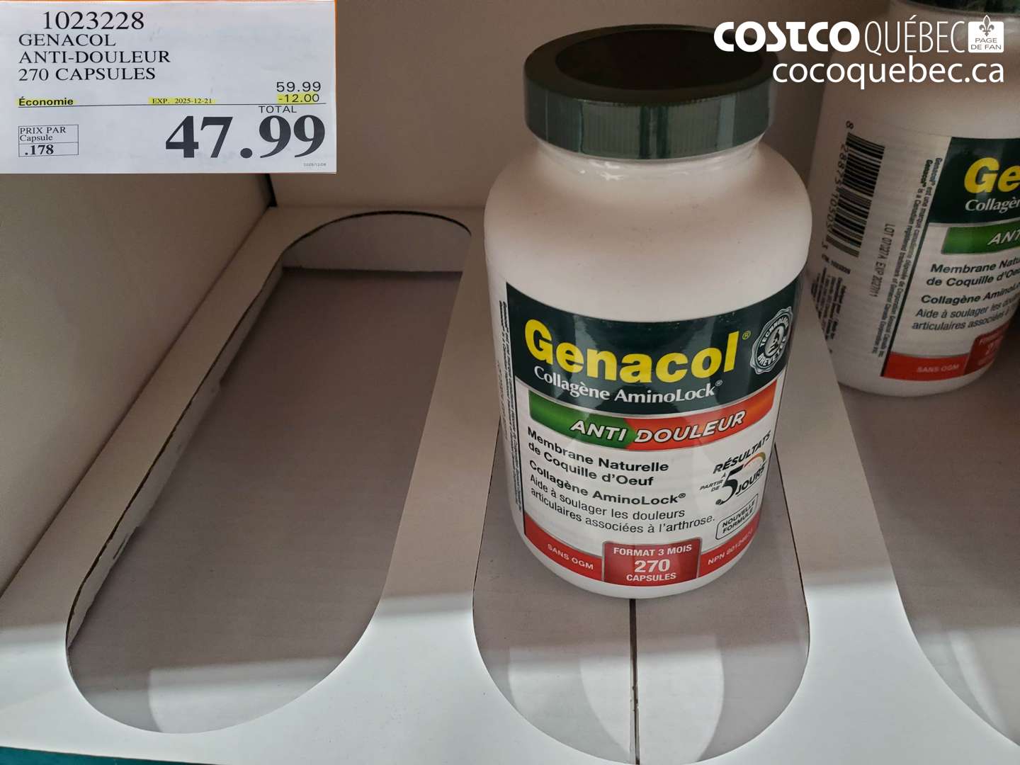 1023228 GENACOL ANTI-DOULEUR 270 CAPSULES ($12.00 INSTANT SAVINGS EXPIRES ON 2025-12-21) $47.99