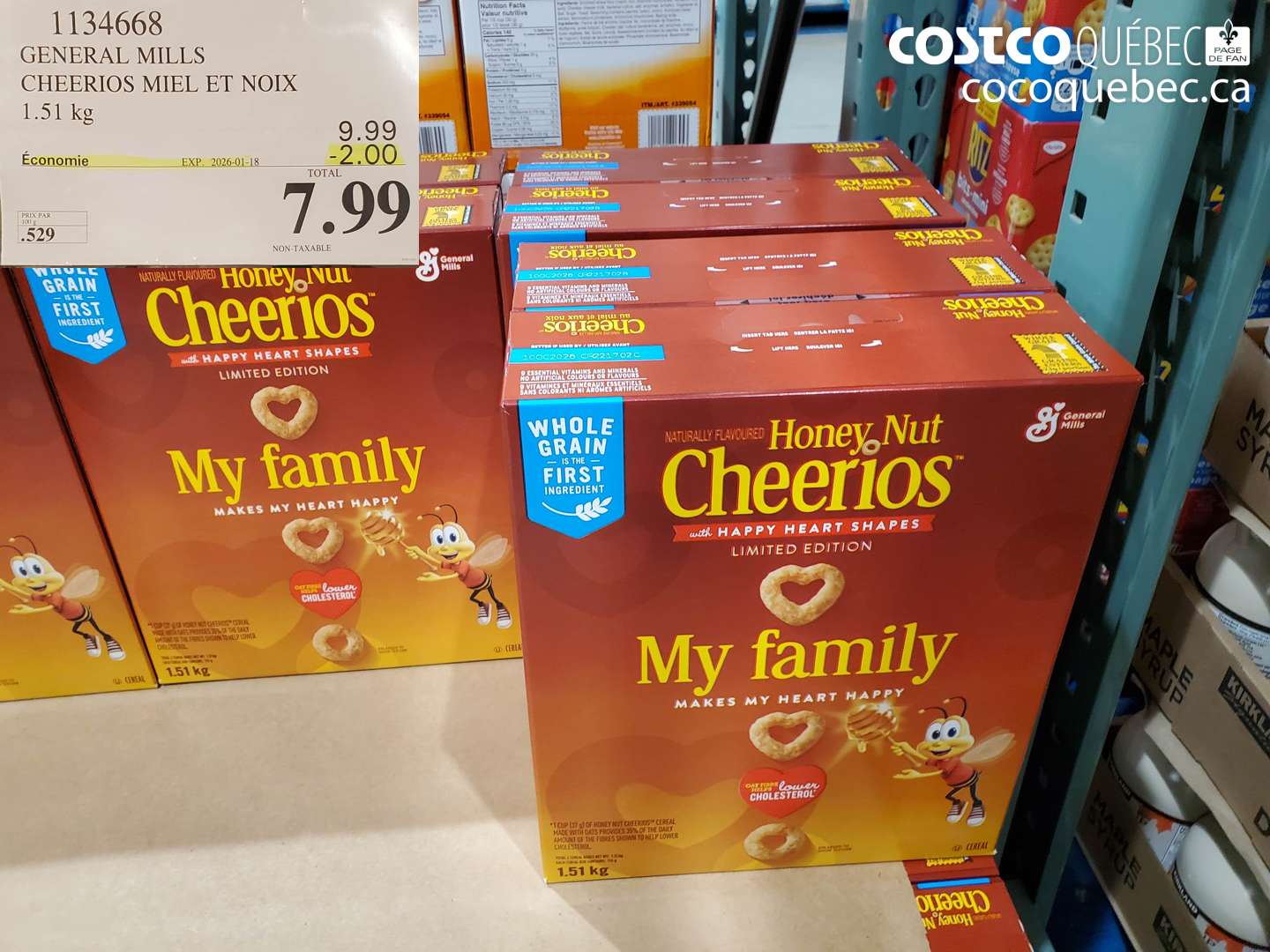 1134668 GENERAL MILLS CHEERIOS MIEL ET NOIX 1.51 kg ($2.00 INSTANT SAVINGS EXPIRES ON 2026-01-18) $7.99