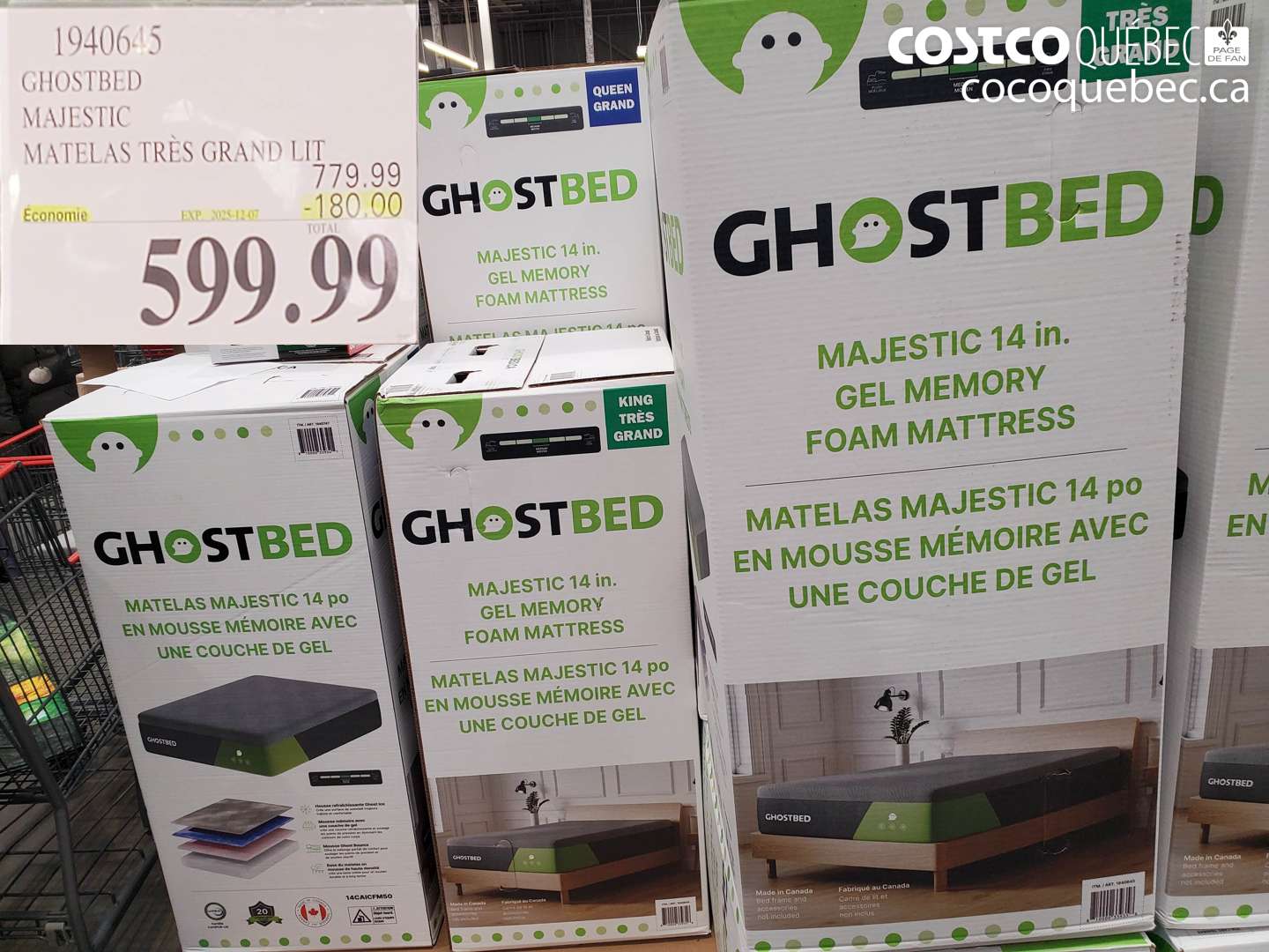 1940645 GHOSTBED MAJESTIC MATELAS TRÈS GRAND LIT ($180.00 INSTANT SAVINGS EXPIRES ON 2025-12-07) $599.99