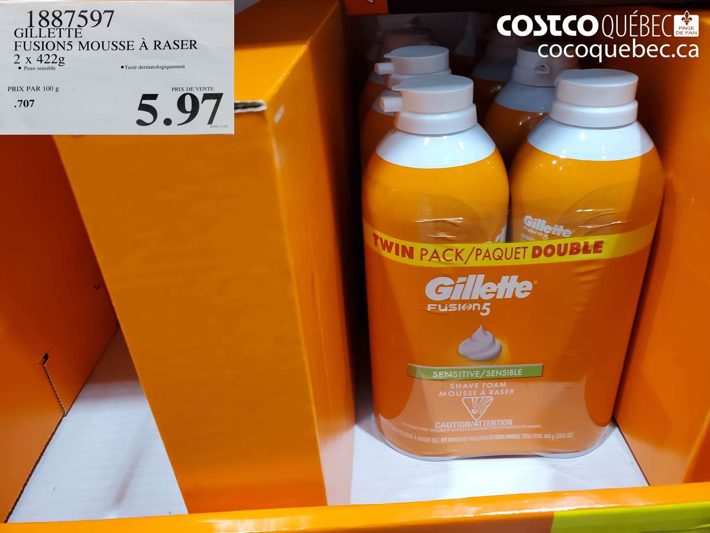 1887597 GILLETTE FUSIONS MOUSSE A RASER 2 x 422g $5.97