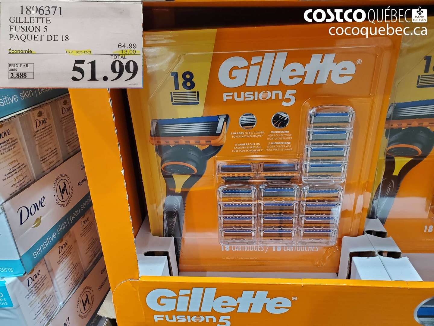 1896371 GILLETTE FUSION 5 PAQUET DE 18 ($13.00 INSTANT SAVINGS EXPIRES ON 2025-12-21) $51.99