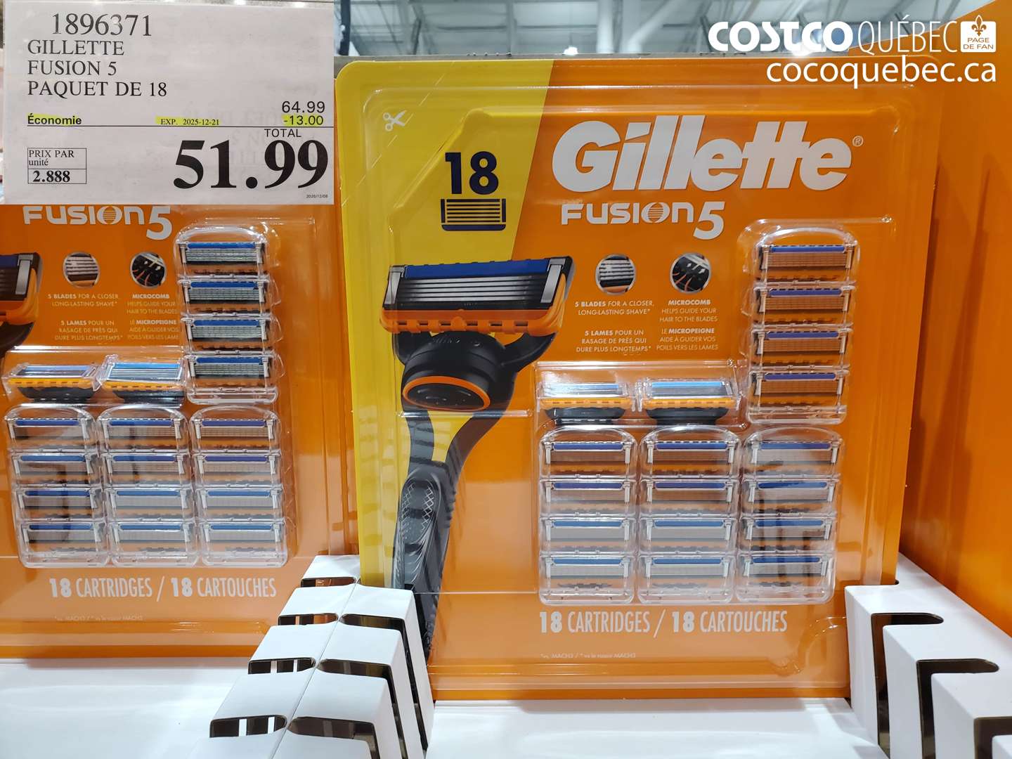 1896371 GILLETTE FUSION 5 PAQUET DE 18 (EXPIRES ON 2025-12-21) $51.99